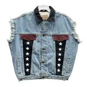 Vintage RiverGold Trucker Jean Vest Men Large Denim Western Americana Cowboy 90s